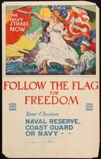 5s400 FOLLOW THE FLAG FOR FREEDOM 14x23 WWI war poster '18 Navy strikes now, art by Daugherty!