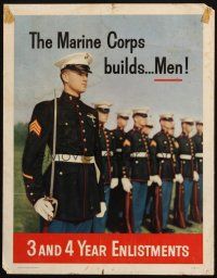 5s409 MARINE CORPS BUILDS MEN 14x18 military recruitment poster '56 for 3 and 4 year enlistments!