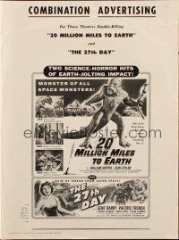 5s003 20 MILLION MILES TO EARTH/THE 27TH DAY pressbook '57 cool sci-fi double-bill!