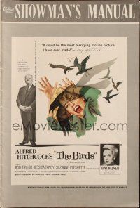 5s010 BIRDS pressbook '63 Alfred Hitchcock, Tippi Hedren, classic art of attacking avians!