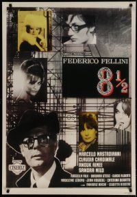 5x669 8 1/2 Italian commercial poster '63 Fellini classic, Marcello Mastroianni & Cardinale!
