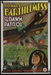 5x707 DAWN PATROL commercial poster '76 art of Richard Barthelmess & WWI dogfight!