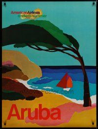 5x024 AMERICAN AIRLINES ARUBA travel poster '70s endless summer, art of beach & sailboat!