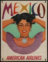 5x028 AMERICAN AIRLINES MEXICO travel poster '50s Parker artwork of pretty woman!