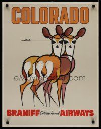 5x076 BRANIFF INTERNATIONAL AIRWAYS COLORADO travel poster '60s cool Gates art of deer!