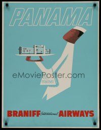 5x078 BRANIFF INTERNATIONAL AIRWAYS PANAMA travel poster '60s art of man carrying resort!