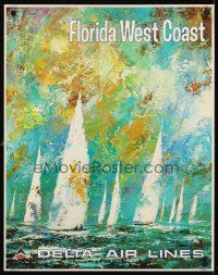 5x082 DELTA AIRLINES: FLORIDA WEST COAST travel poster '70s artwork of sailboats by Jack Laycox!