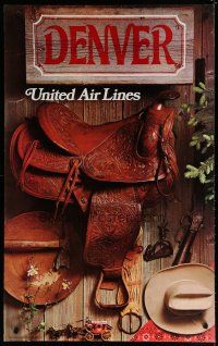 5x047 UNITED AIRLINES DENVER travel poster '72 cool image of western items!