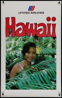 5x050 UNITED AIRLINES HAWAII travel poster '78 cool image of pretty native woman!