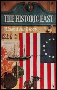 5x059 UNITED AIRLINES THE HISTORIC EAST travel poster '72 image of early colonial items!