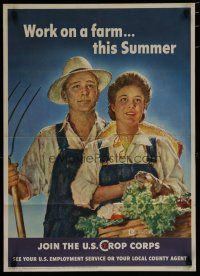 5x020 WORK ON A FARM THIS SUMMER 20x28 WWII war poster '43 Douglas art of happy farming couple!