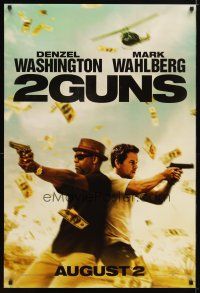 5y002 2 GUNS teaser DS 1sh '13 cool action image of Denzel Washington & Mark Wahlberg!