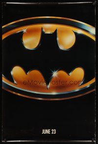 5y069 BATMAN glossy teaser 1sh '89 directed by Tim Burton, cool image of Bat logo!
