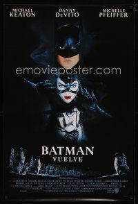 5y077 BATMAN RETURNS Spanish/U.S. 1sh '92 image of Michael Keaton, Danny DeVito, Michelle Pfeiffer!