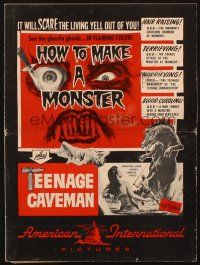 5z631 HOW TO MAKE A MONSTER/TEENAGE CAVEMAN pressbook '58 it'll scare the living yell out of you!