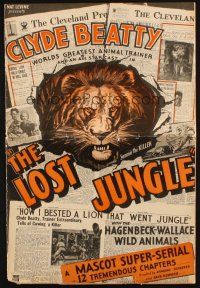 5z704 LOST JUNGLE pressbook '34 World's Greatest Animal Trainer Clyde Beatty, cool serial art!