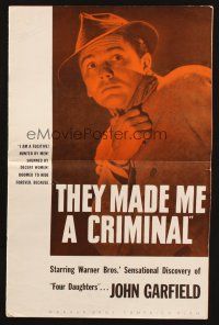 5z919 THEY MADE ME A CRIMINAL pressbook '39 John Garfield is a fugitive hunted by ruthless men!