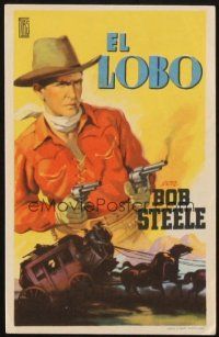 5z084 MAN FROM HELL'S EDGES Spanish herald '40 Elias art of Bob Steele w/ two guns over stagecoach!