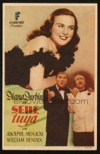 5z135 I'LL BE YOURS Spanish herald '48 different image of pretty Deanna Durbin, Menjou & Bendix!