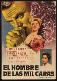 5z168 MAN OF A THOUSAND FACES Spanish herald '58 cool art of James Cagney as Lon Chaney Sr!