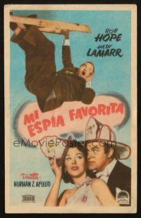 5z187 MY FAVORITE SPY Spanish herald '52 Bob Hope & sexy Hedy Lamarr with firefighter helmets!