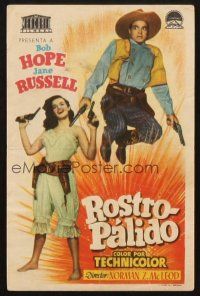 5z206 PALEFACE Spanish herald '48 different image of Bob Hope & sexy Jane Russell, both with guns!