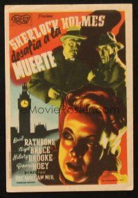5z251 SHERLOCK HOLMES FACES DEATH Spanish herald '45 detective Basil Rathbone, different art!
