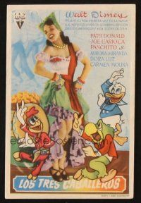 5z286 THREE CABALLEROS blue Spanish herald '47 art of Donald Duck, Carioca, Panchito & sexy girl!