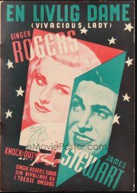 5z388 VIVACIOUS LADY Danish program '38 Ginger Rogers, James Stewart, cool different art & photos!