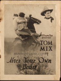 5z408 AFTER YOUR OWN HEART pressbook '21 great image of Tom Mix & Ora Carew together on horse!