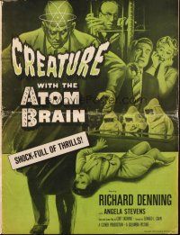 5z500 CREATURE WITH THE ATOM BRAIN pressbook '55 cool sci-fi art of dead man stalking his prey!