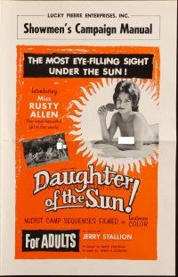 5z503 DAUGHTER OF THE SUN pressbook '62 Herschell Lewis, beautiful Miss Rusty Allen, nudists!