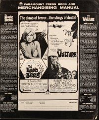 5z507 DEADLY BEES/VULTURE pressbook '67 horror double-bill, stings of death & claws of terror!