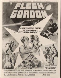 5z557 FLESH GORDON pressbook '74 sexy sci-fi spoof, different wacky erotic super hero art!
