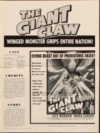 5z580 GIANT CLAW pressbook '57 great art of winged monster from 17,000,000 B.C. destroying city!