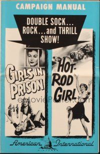 5z586 GIRLS IN PRISON/HOT ROD GIRL pressbook '56 sexy girls in trouble double-bill!