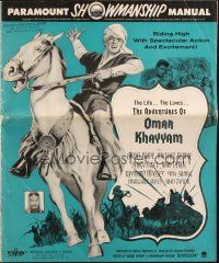 5z699 LIFE, LOVES & ADVENTURES OF OMAR KHAYYAM pressbook '57 art of Cornel Wilde on horseback!