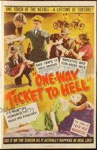 5z775 ONE WAY TICKET TO HELL pressbook '52 sexy girl being shot up & OD'ing, greatest dope poster!