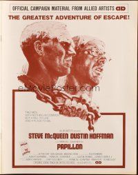 5z785 PAPILLON pressbook '73 great art of prisoners Steve McQueen & Dustin Hoffman by Tom Jung!