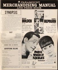 5z787 PARIS WHEN IT SIZZLES pressbook '64 Audrey Hepburn with gun & barechested William Holden!