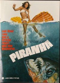 5z801 PIRANHA pressbook '78 Roger Corman, great art of man-eating fish & sexy girl by John Solie!