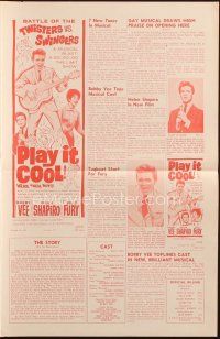 5z804 PLAY IT COOL pressbook '63 Michael Winner directed, great images of rockin' Bobby Vee!