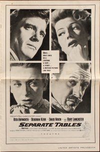 5z850 SEPARATE TABLES pressbook '58 Burt Lancaster desperately & violently craves Rita Hayworth!