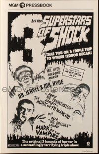 5z899 SUPERSTARS OF SHOCK pressbook '72 Frederic March, Boris Karloff, Bela Lugosi triple-bill!