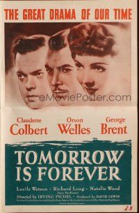 5z940 TOMORROW IS FOREVER pressbook R53 portraits of Orson Welles, Claudette Colbert & George Brent!