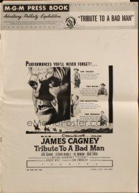 5z950 TRIBUTE TO A BAD MAN pressbook '56 great art of cowboy James Cagney, pretty Irene Papas!