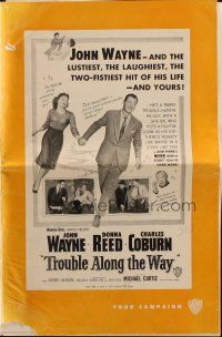 5z953 TROUBLE ALONG THE WAY pressbook '53 great image of John Wayne fooling around with Donna Reed!