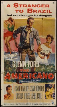 6a410 AMERICANO 3sh '55 Glenn Ford is a stranger to Brazil but no stranger to danger!