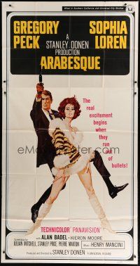 6a415 ARABESQUE 3sh '66 Gregory Peck, sexy Sophia Loren, ultra mod, ultra mad, ultra mystery!