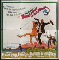 6a355 BAREFOOT IN THE PARK 6sh '67 McGinnis art of Robert Redford & Jane Fonda in Central Park!